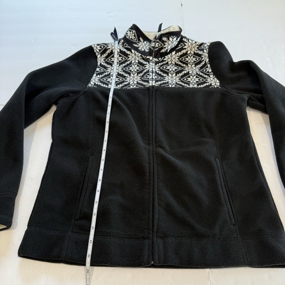 LL Bean Black White Fair Isle Full Zip Sweater Fleece Jacket Pockets Size SMALL - Picture 9 of 11